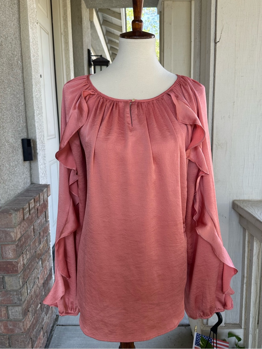Chaps Terracotta Blouse with Ruffle Sleeves